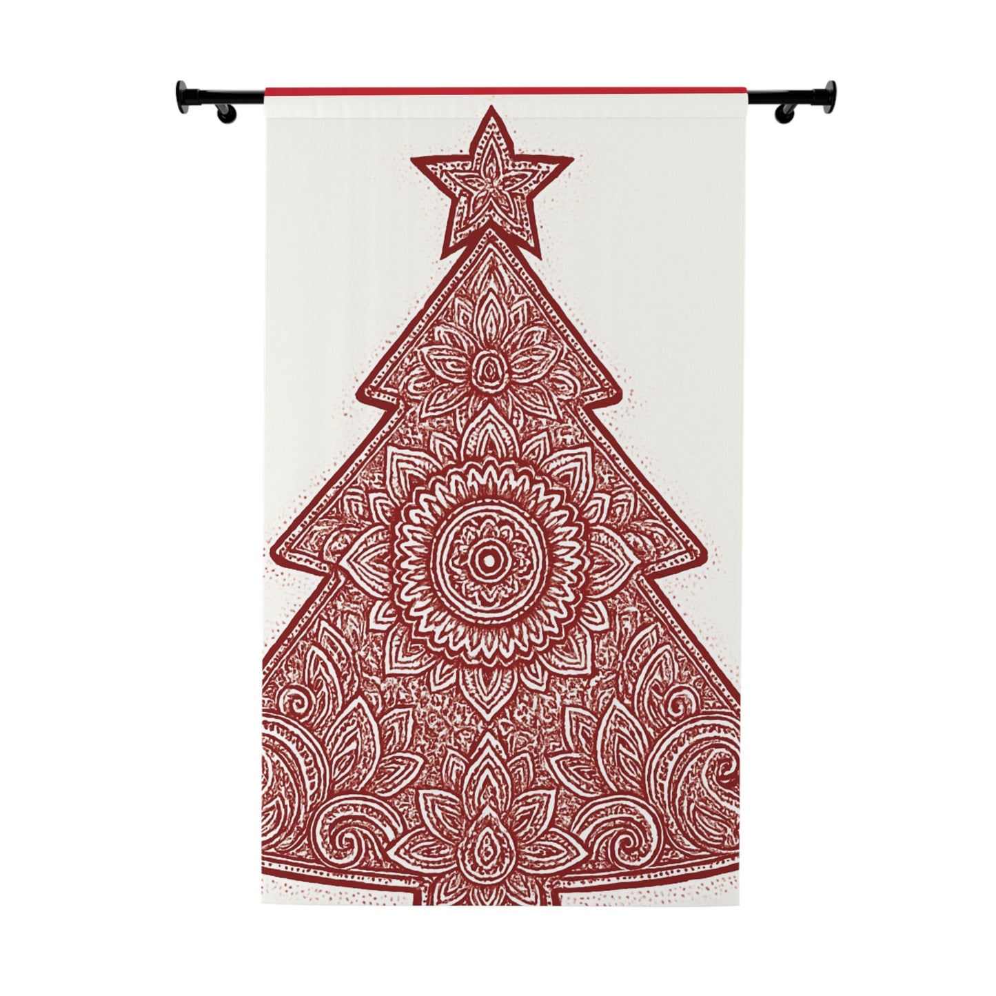 Holiday Curtain Panel — Red Mandala Christmas Tree Window Curtain