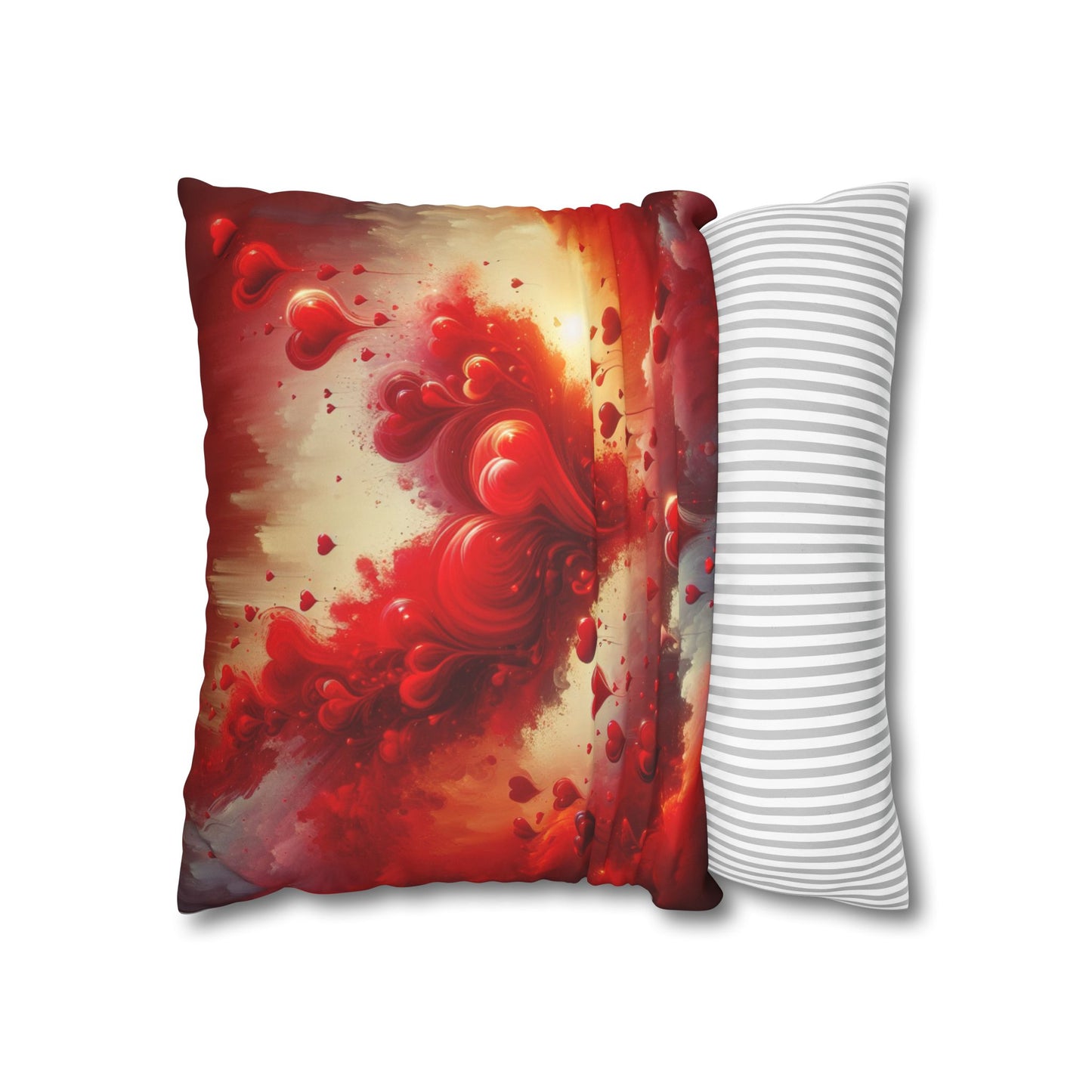 Romantic Faux Suede Square Pillowcase - Heart Design for Cozy Decor