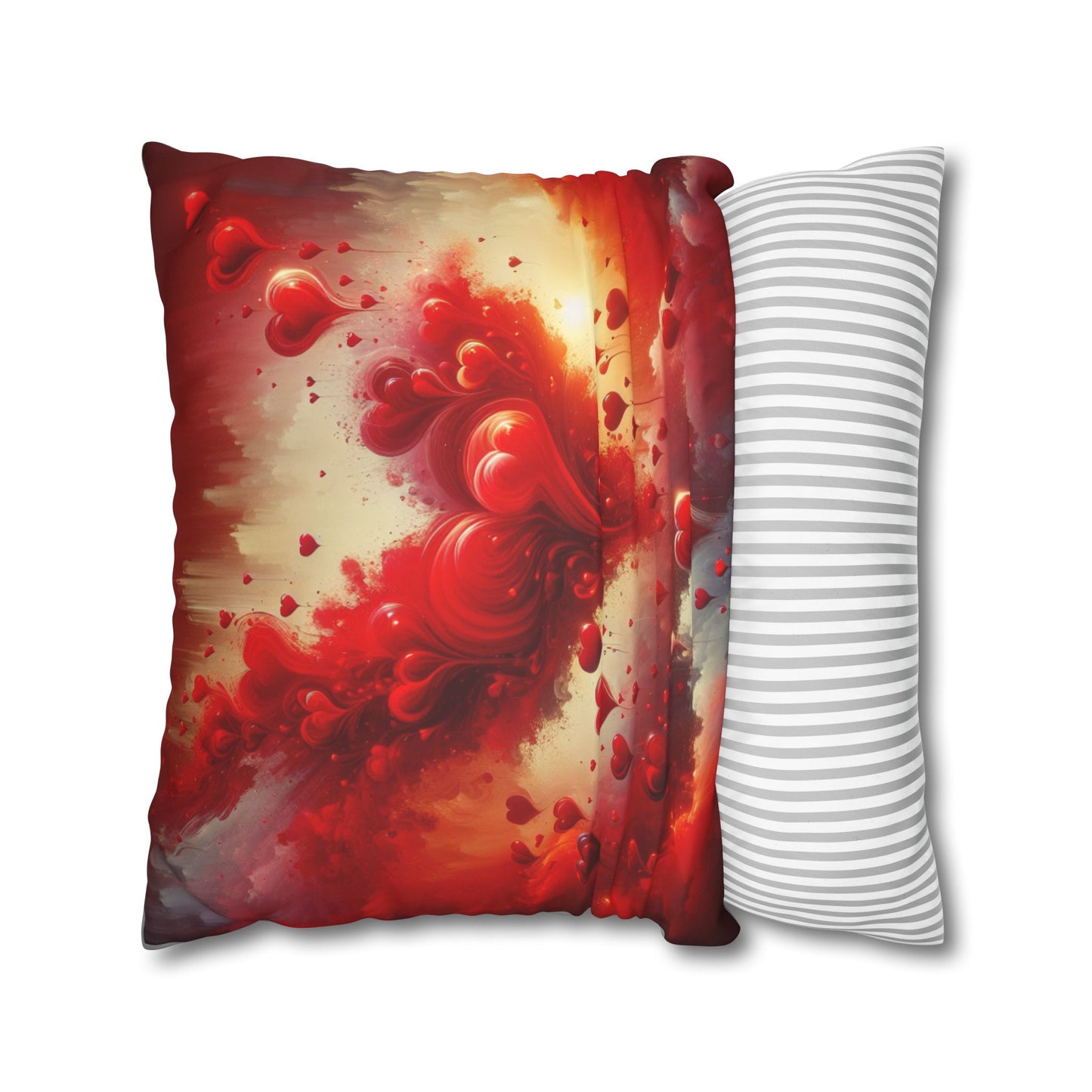 Romantic Faux Suede Square Pillowcase - Heart Design for Cozy Decor