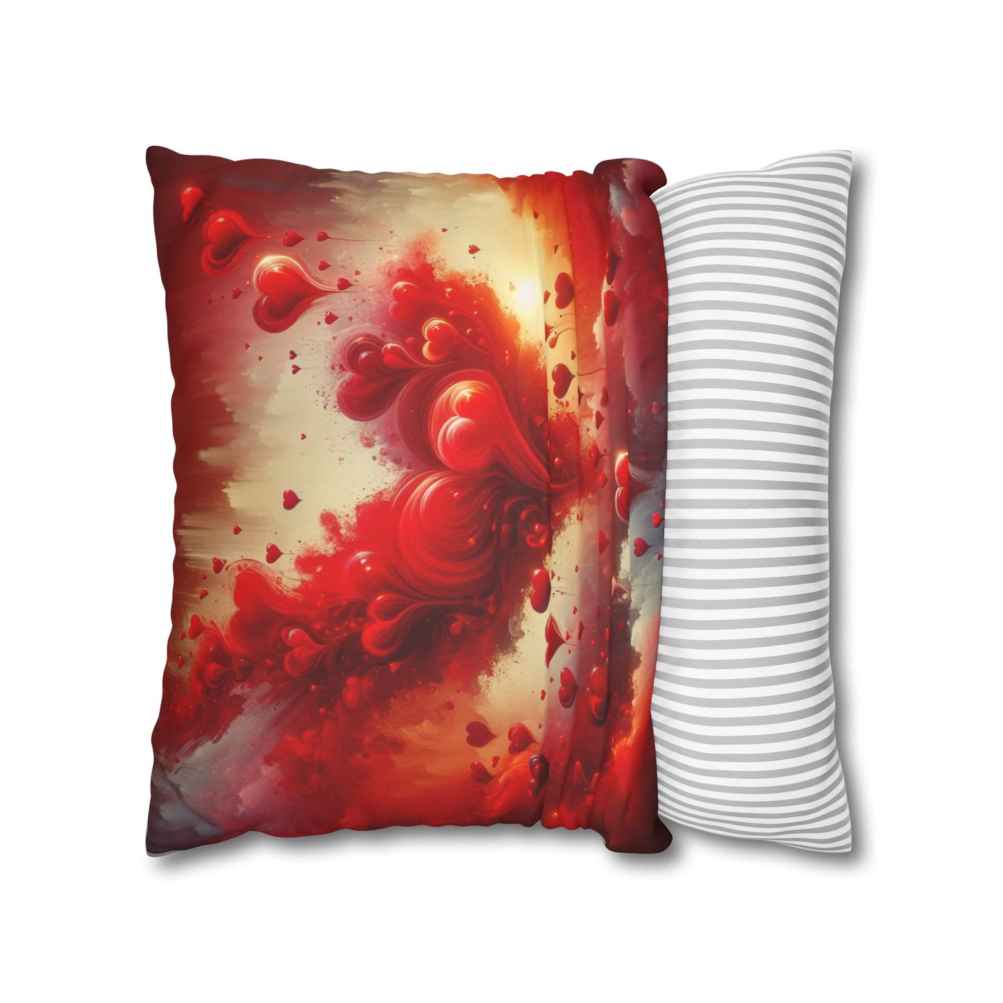 Romantic Faux Suede Square Pillowcase - Heart Design for Cozy Decor
