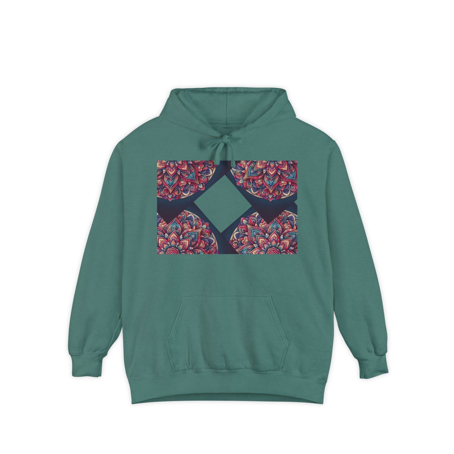 Garment-Dyed Mandala Hoodie - Cozy Floral Art Sweatshirt