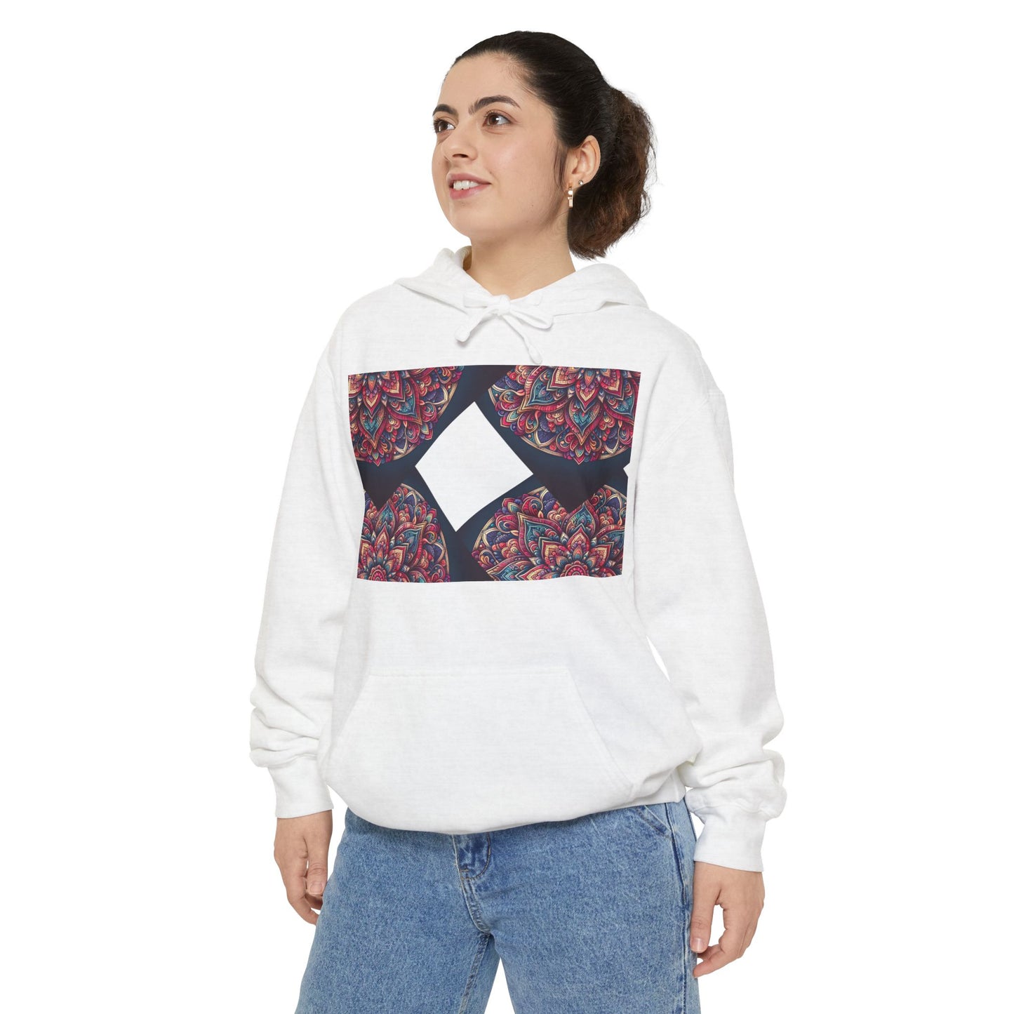 Garment-Dyed Mandala Hoodie - Cozy Floral Art Sweatshirt
