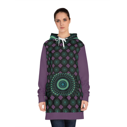 Bohemian Women's Hoodie Dress with Unique Mandala Pattern, Cozy Streetwear, Perfect for Casual Outings, Festivals, and Lounging