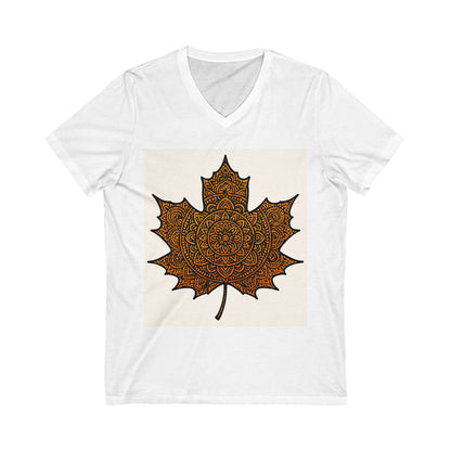 Autumn Leaf Mandala V-Neck Tee, Cozy Fall Shirt, Bohemian Style Top, Nature Lover Gift, Seasonal Fashion, Unisex Casual Wear