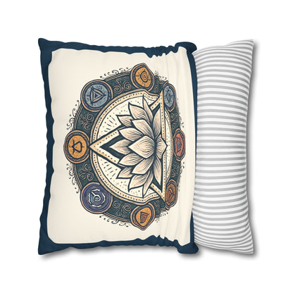 Meditative Lotus Faux Suede Pillowcase, Boho Home Decor, Meditation Gift, Yoga Room Accessories, Chakra Art Cushion, Zen Living