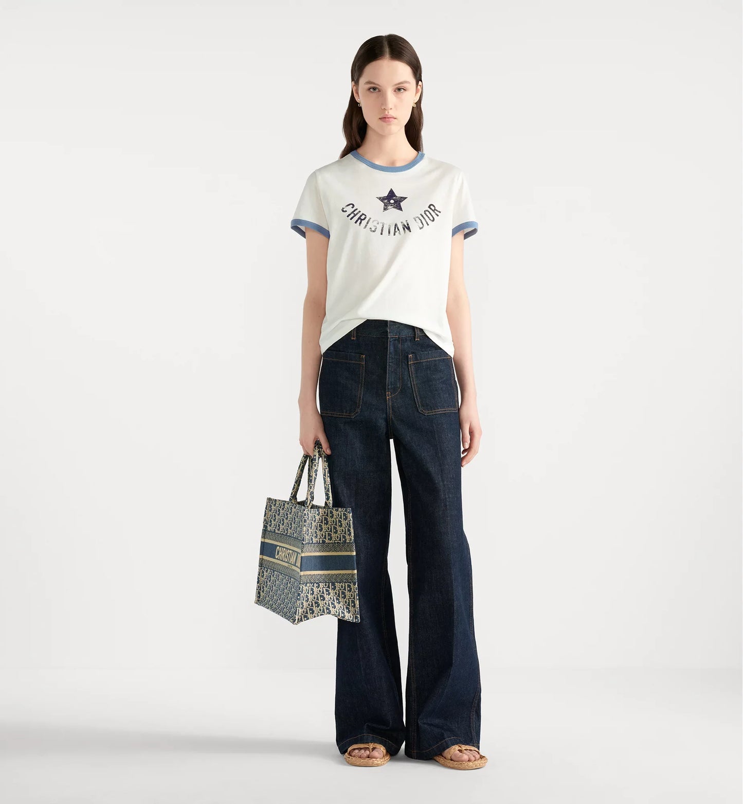 Medium Book Tote Blue Dior Oblique Chambray Embroidery