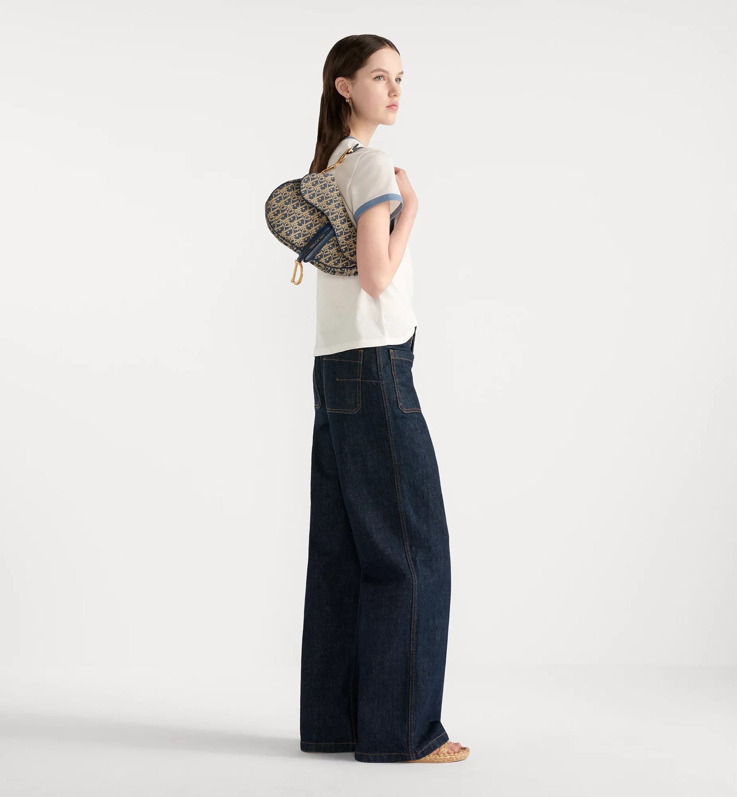 Blue Oblique Chambray Saddle Bag with Strap