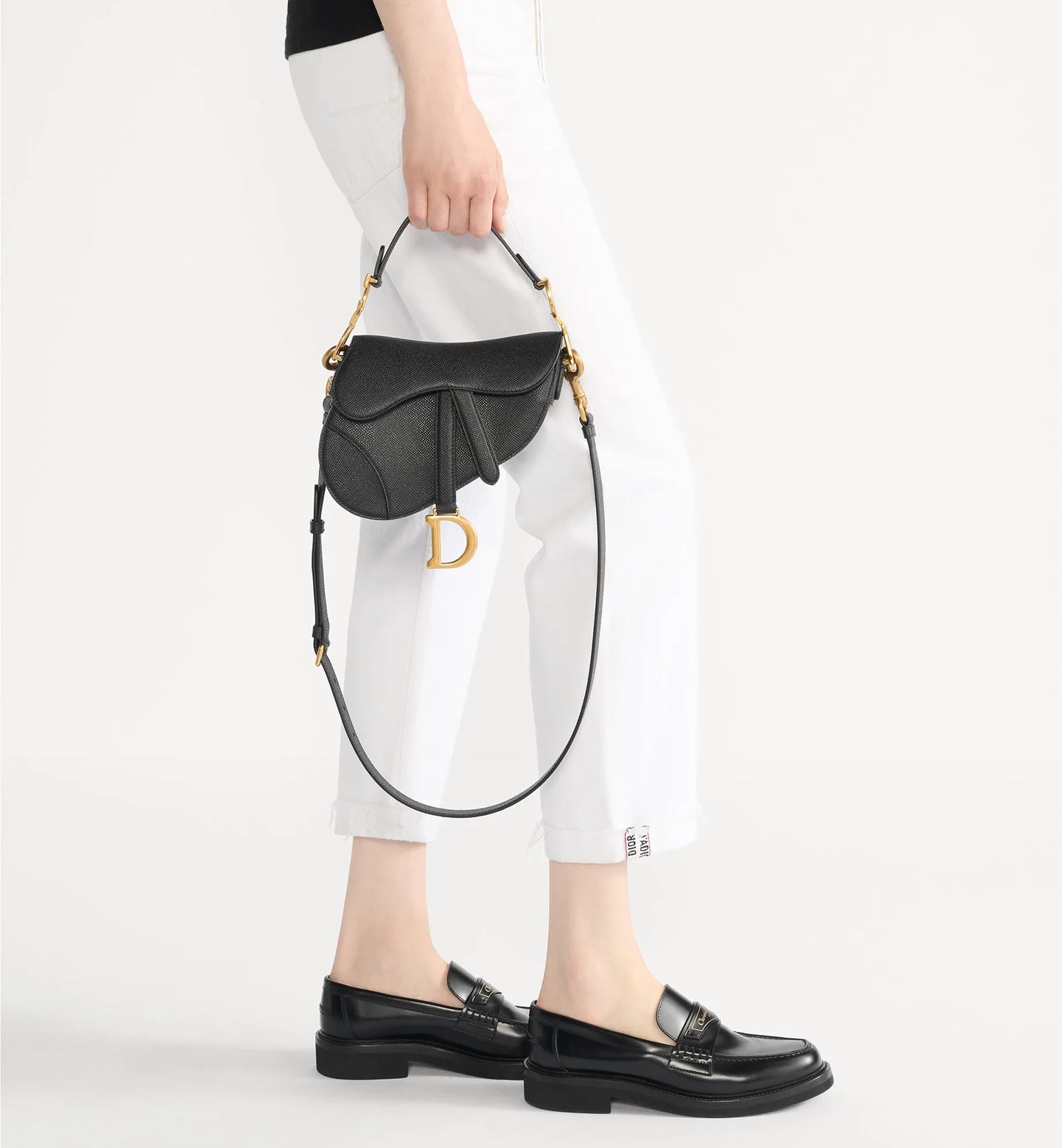 Mini Saddle Bag with Strap Black Grained Calfskin