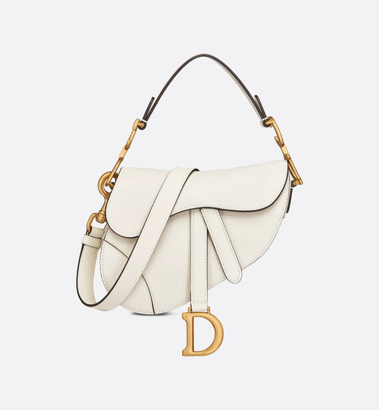 Mini Saddle Bag with Strap Latte Grained Calfskin