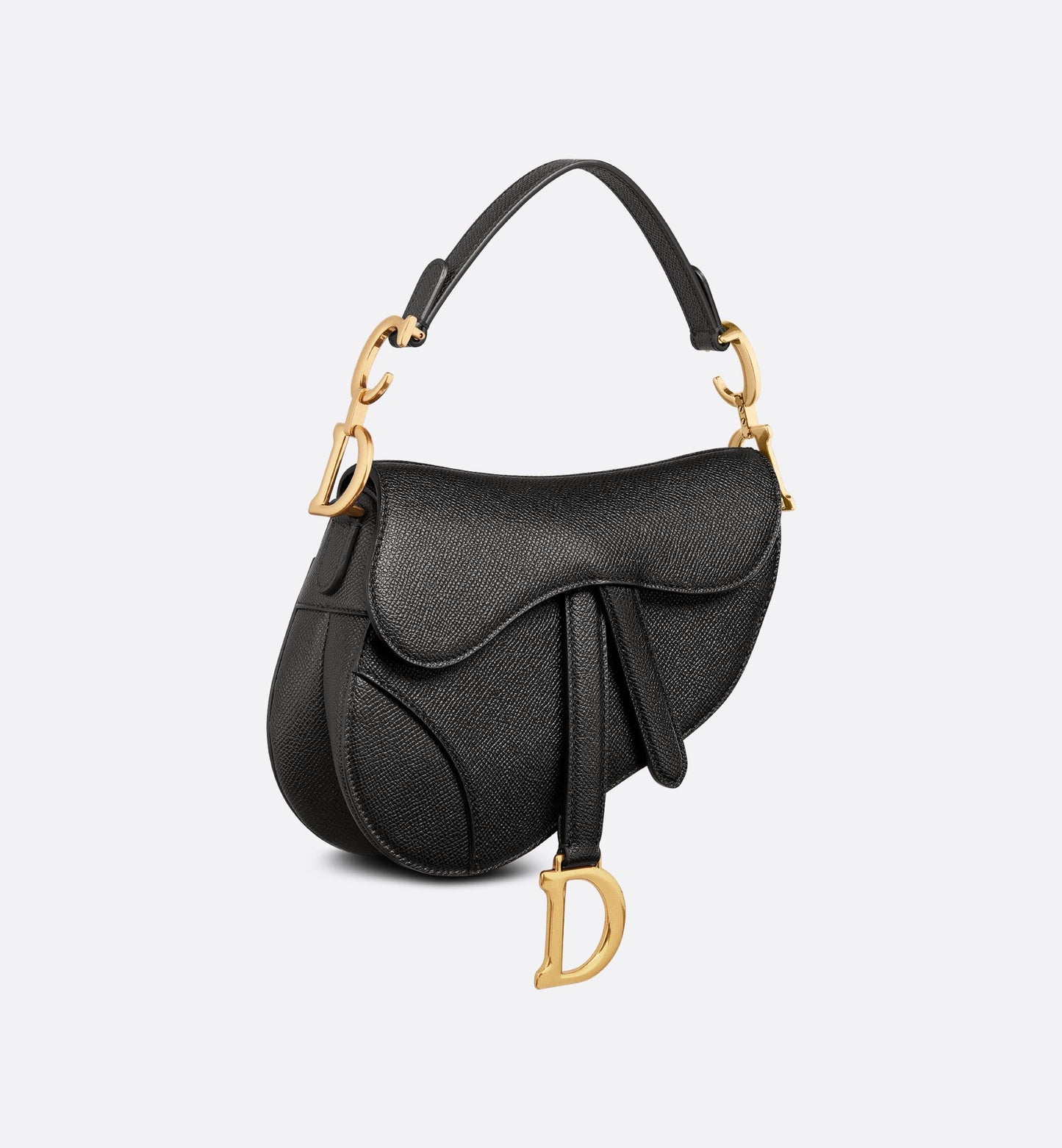 Mini Saddle Bag with Strap Black Grained Calfskin