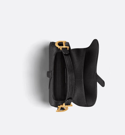 Mini Saddle Bag with Strap Black Grained Calfskin