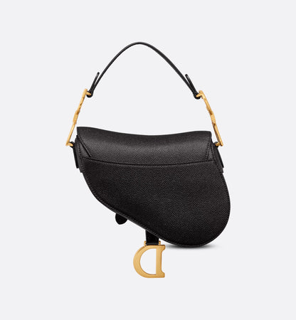 Mini Saddle Bag with Strap Black Grained Calfskin