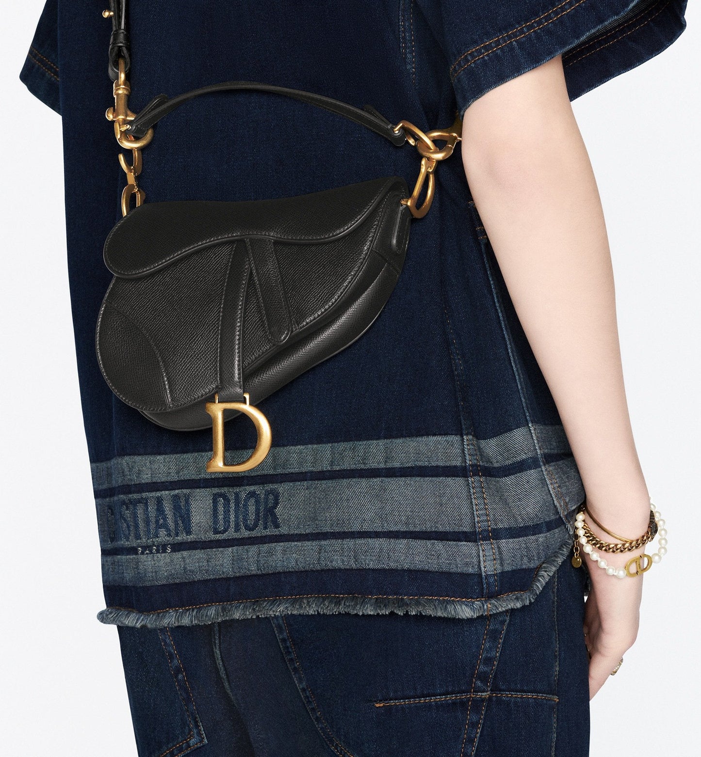 Mini Saddle Bag with Strap Black Grained Calfskin