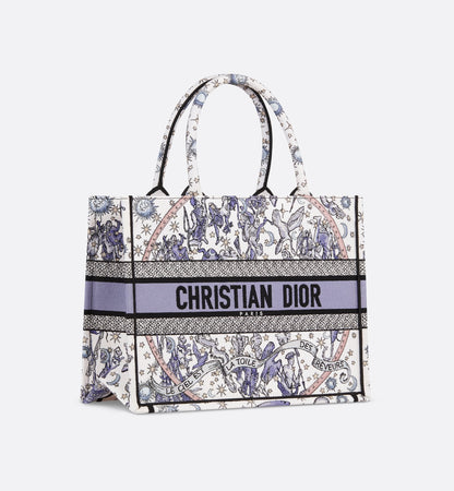Lucky Medium Book Tote White and Blue Dior Night of Dreams Embroidery
