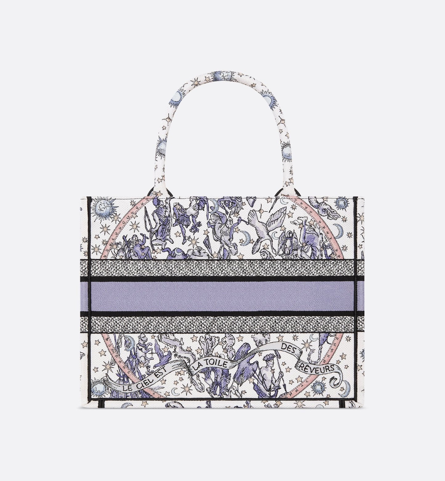 Lucky Medium Book Tote White and Blue Dior Night of Dreams Embroidery