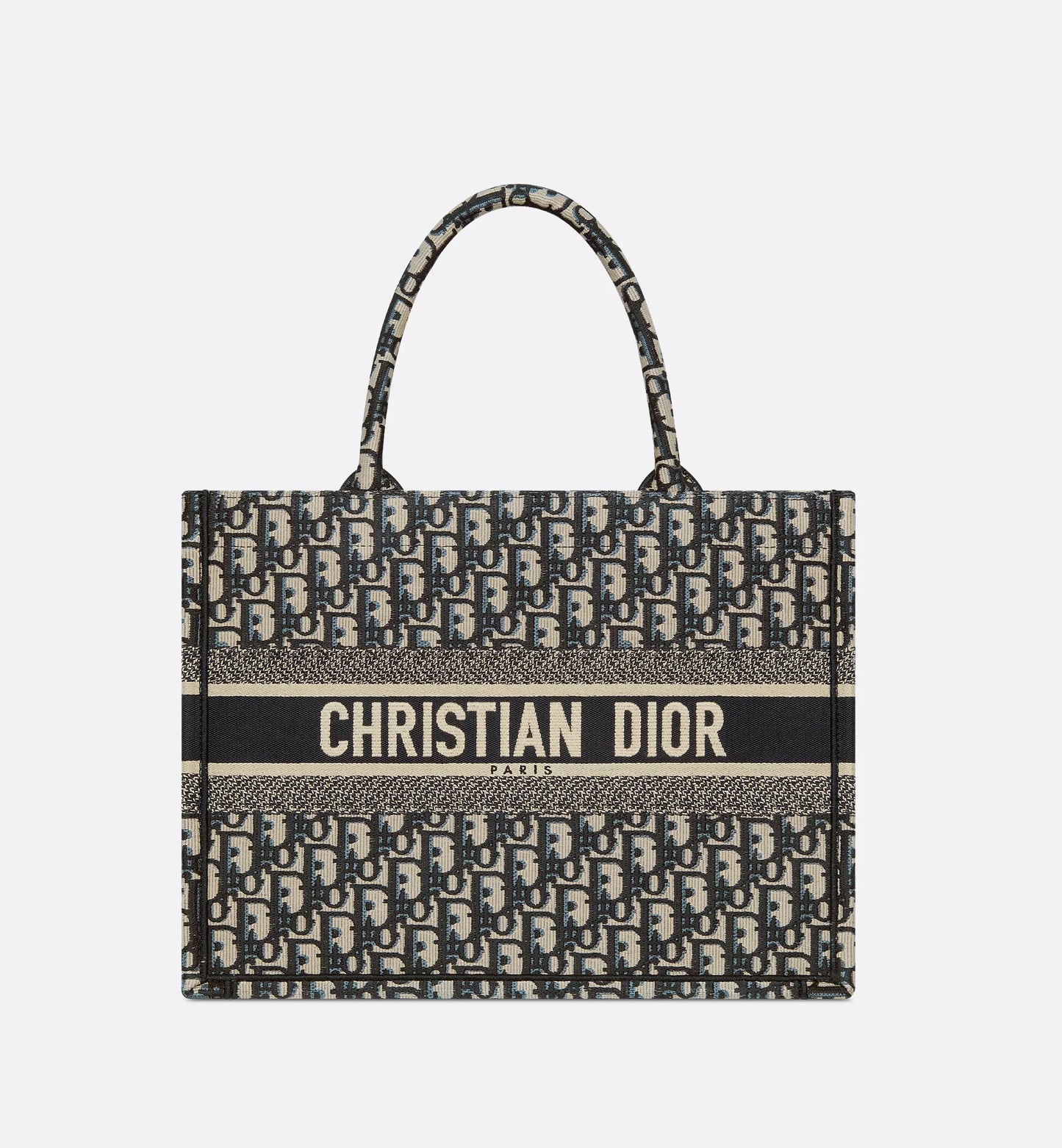 Medium Book Tote Blue Dior Oblique Chambray Embroidery